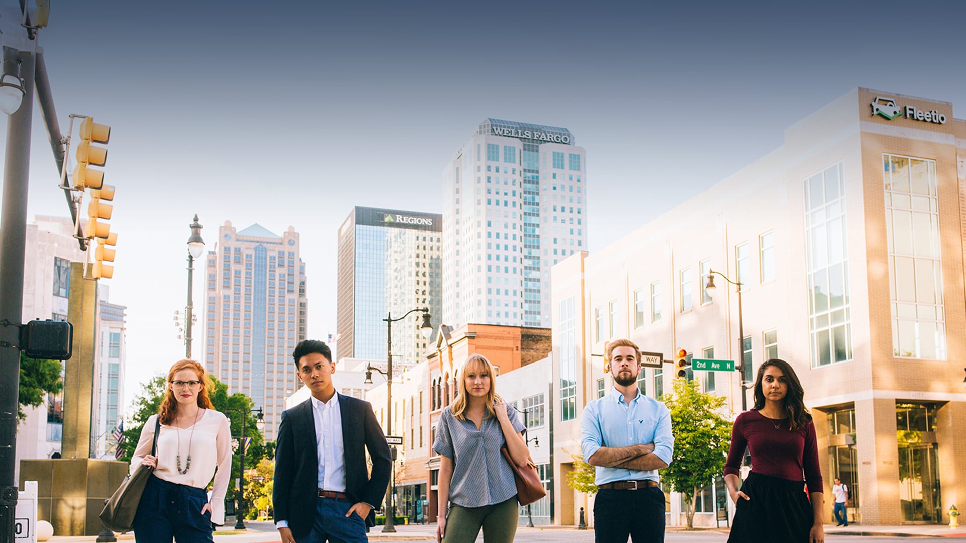 Confident students in downtown Birmingham