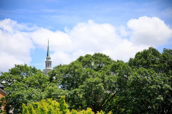 Reid Chapel steeple in summer