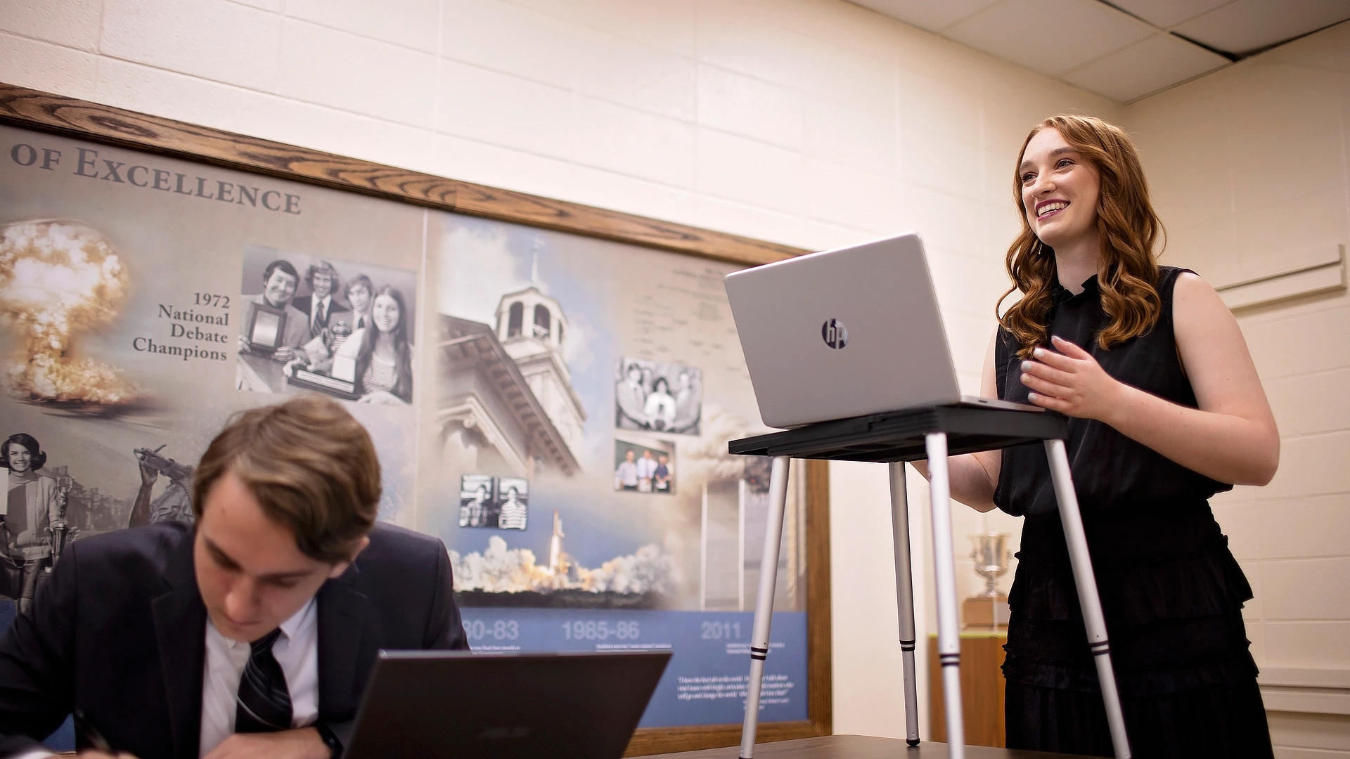 Female student debating