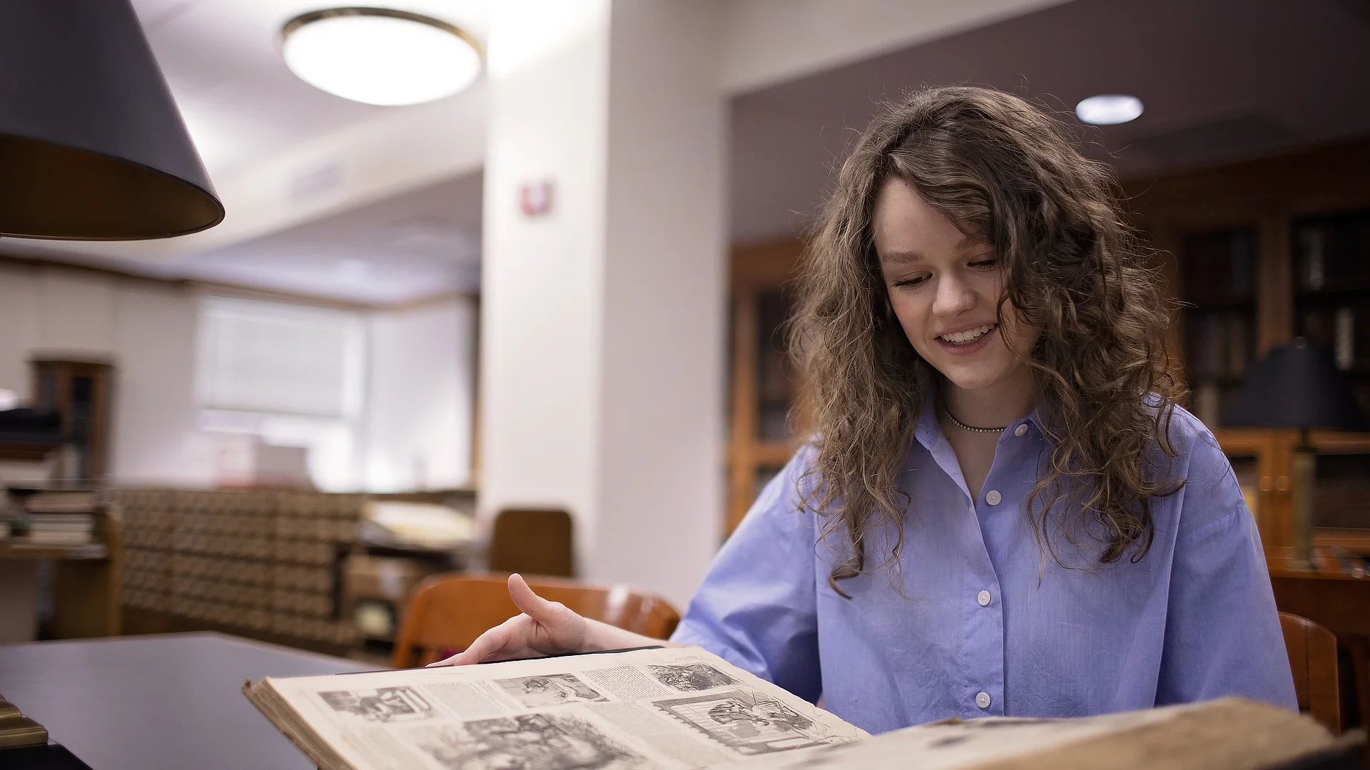 history major looking at book