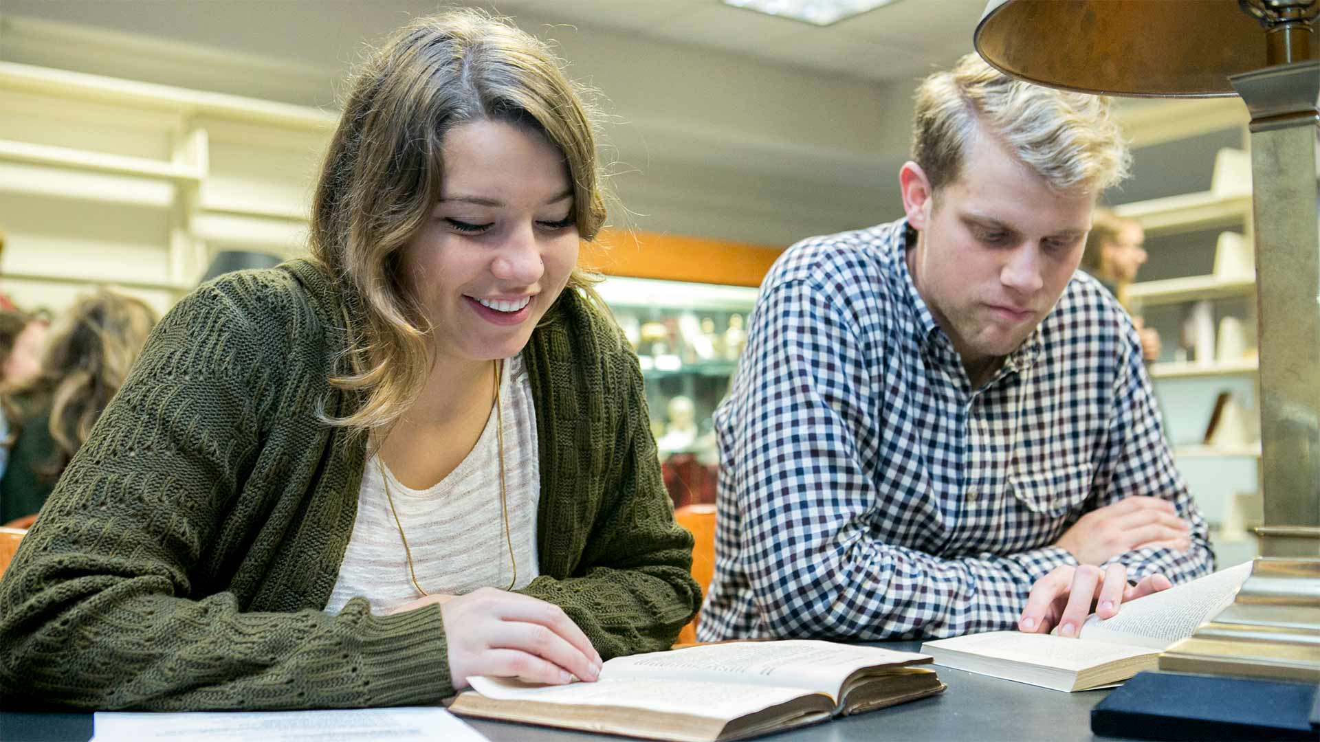 students reading in class