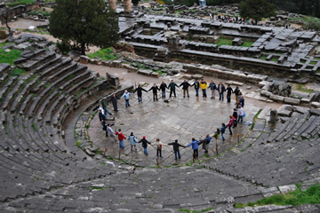 study abroad students in amphitheatre