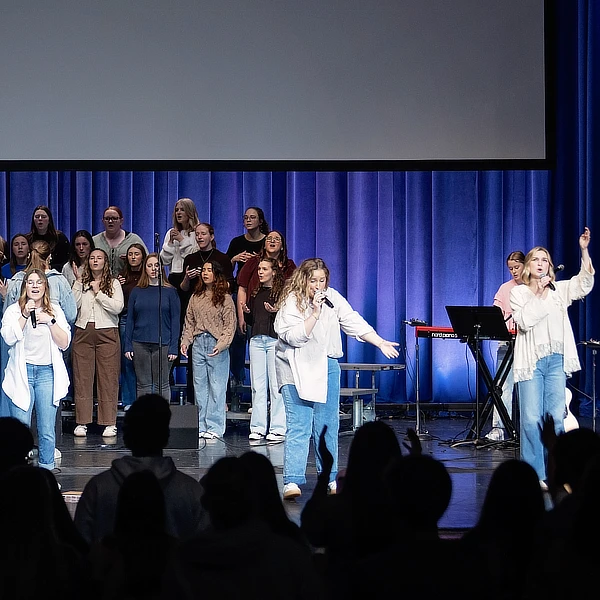 students on stage