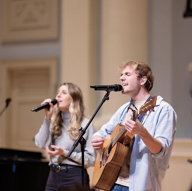 two singing students