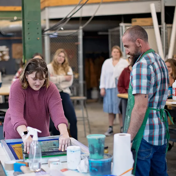 Students Practicing Printmaking