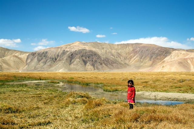 girl standing in a forbidding landscape