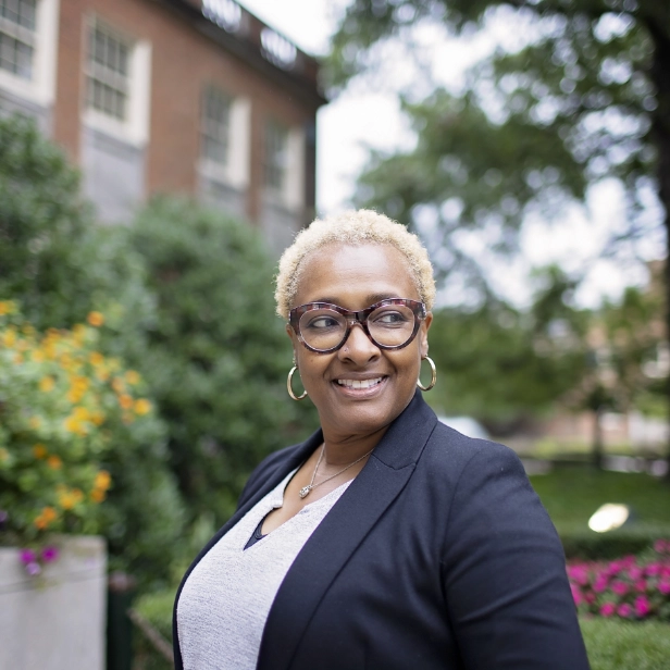 black female divinity student outside