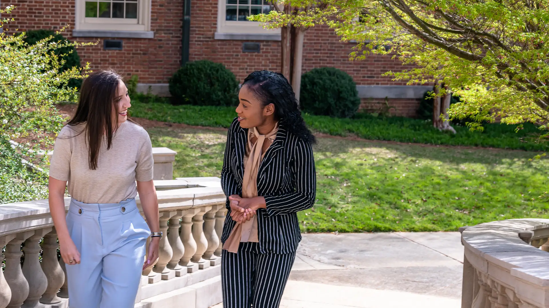 Two Female Law Students Talking Outside