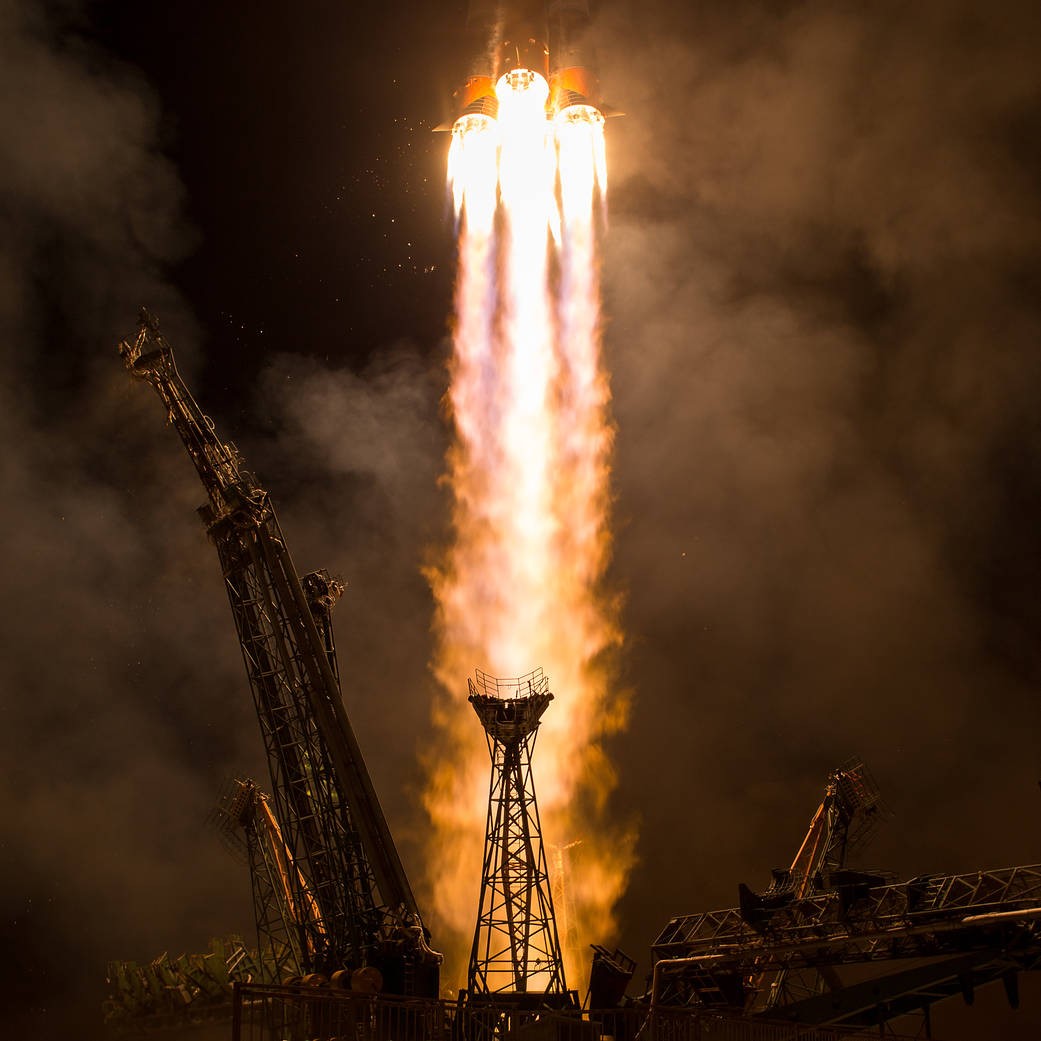 The Soyuz MS-06 spacecraft launches with Expedition 53 crew members. Image credit: NASA/Bill Ingalls
