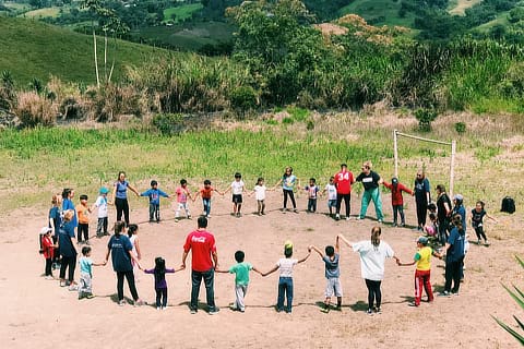 Children playing a game in Ecuador