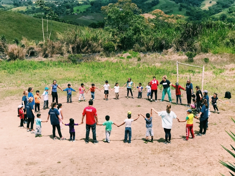 Children playing a game in Ecuador