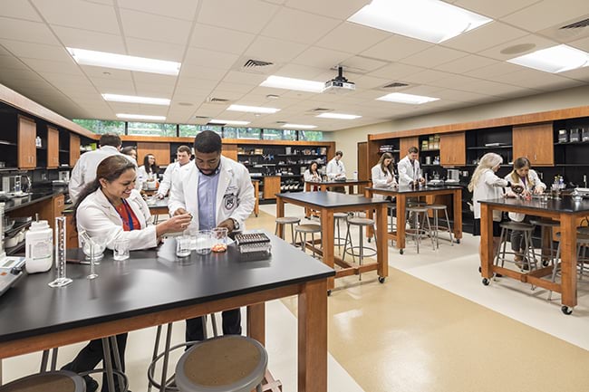 Pharmacy students working in the Compounding Lab