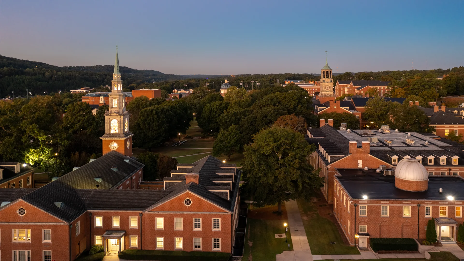 Campus Aerial Looking West at Dawn