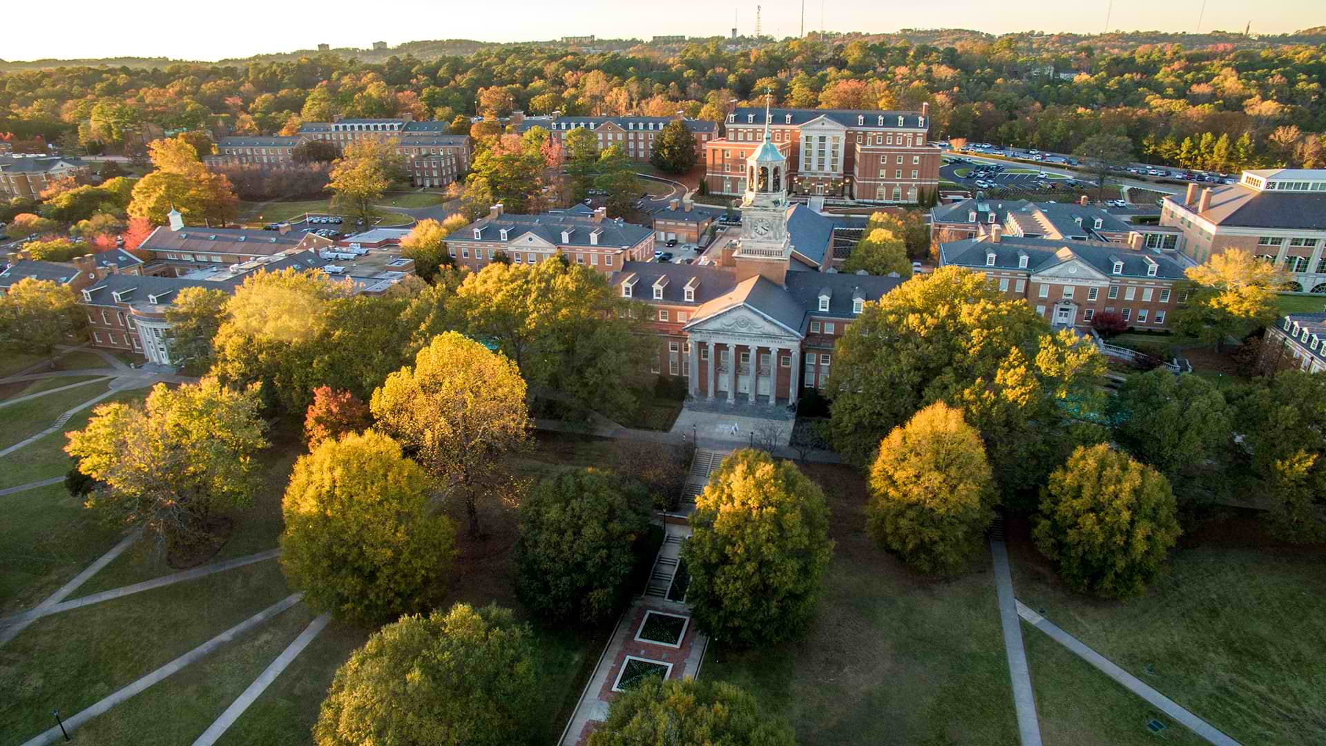 belltower at the center of the campus