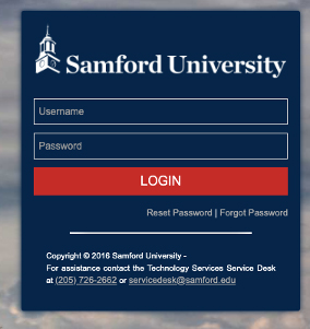 Samford Login Screen