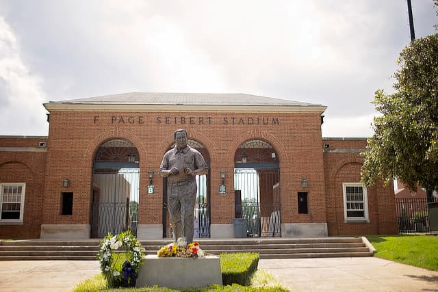 Statue of Bobby Bowden outside Seibert Stadium