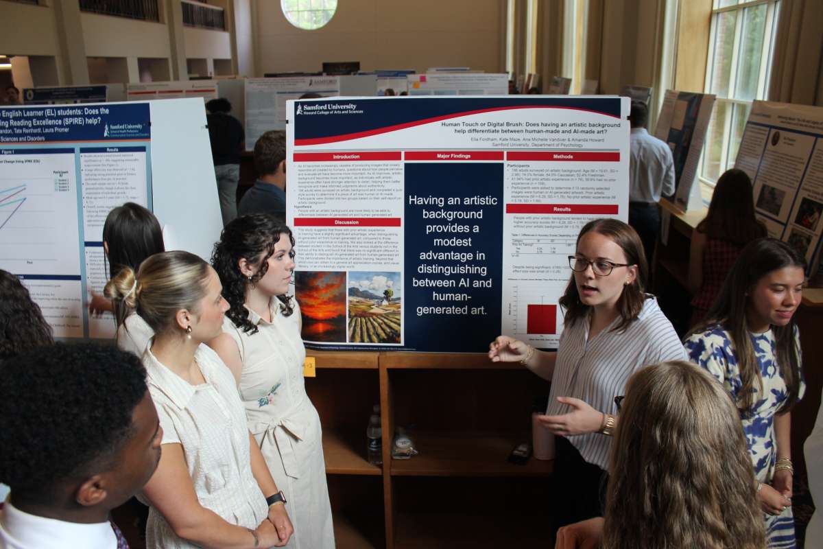 Students presenting at the library