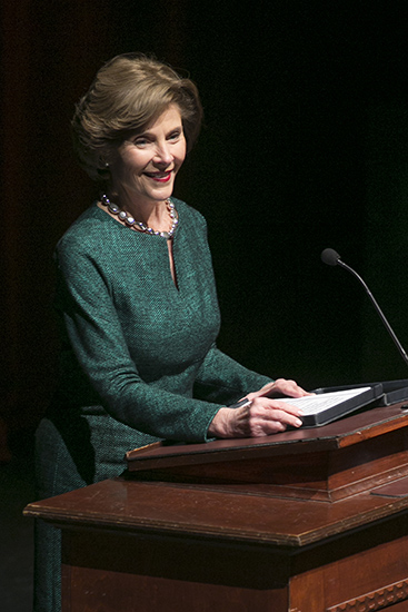 Laura Bush at podium