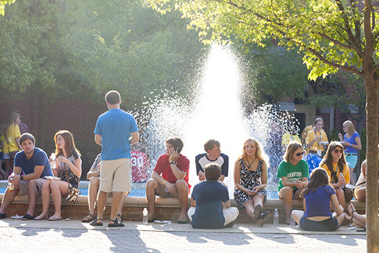 Students on Ben Brown Plaza