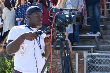 student running camera
