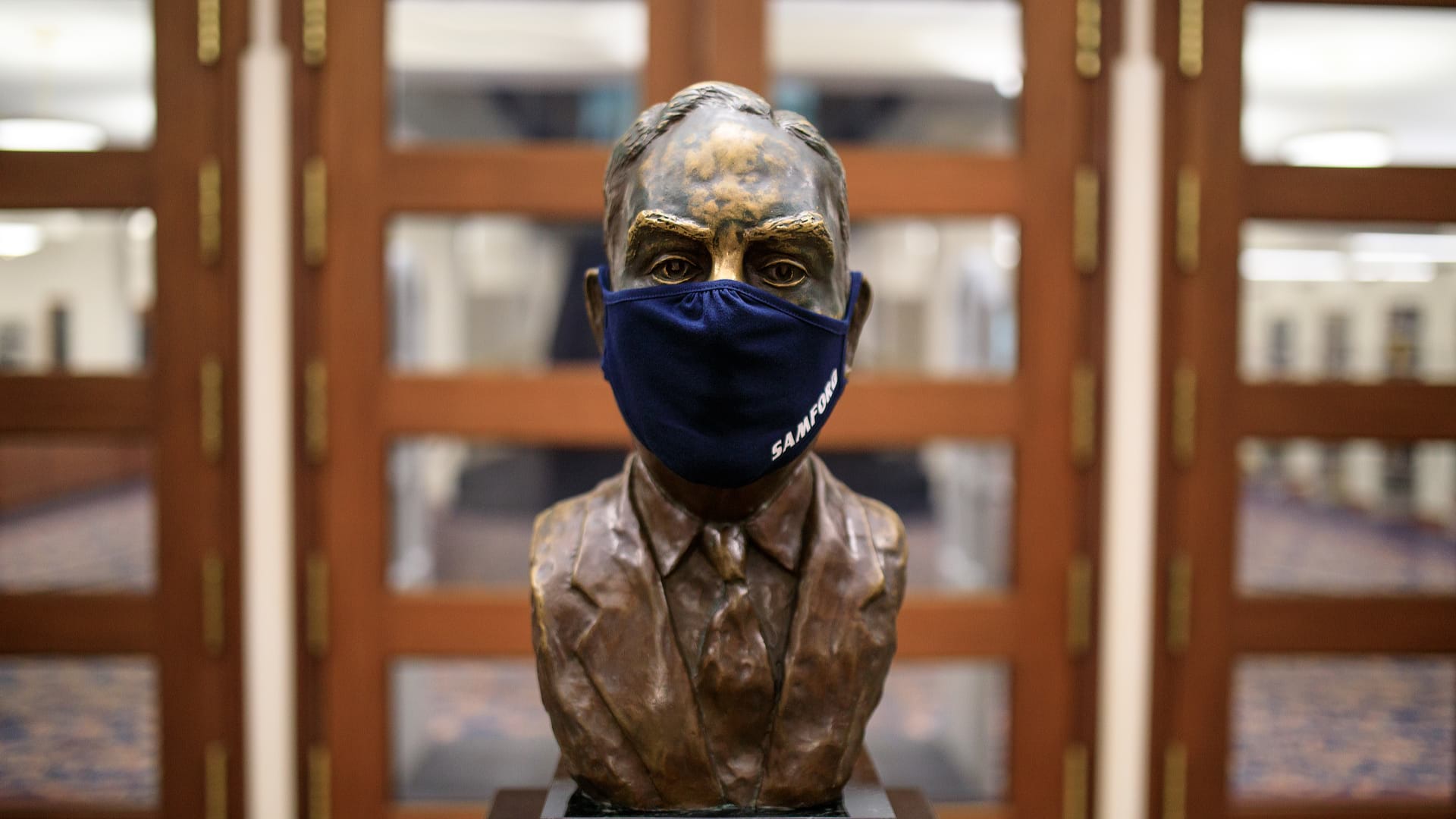 Harwell G. Davis bust in mask