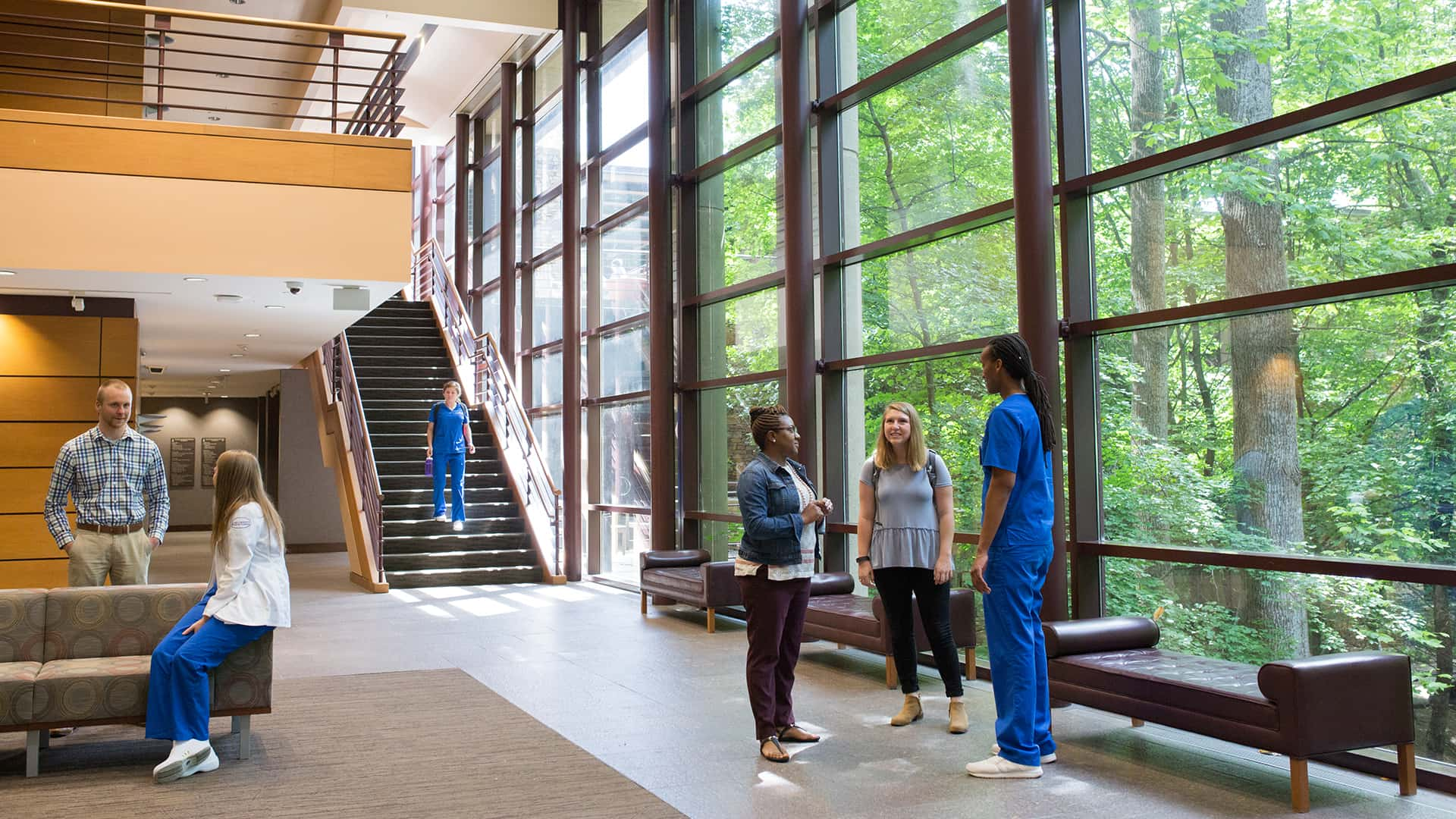 nursing students in the CHS lobby