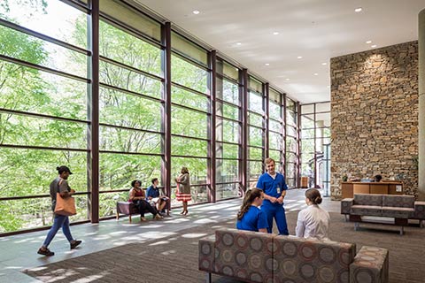 busy chs lobby with lovely view