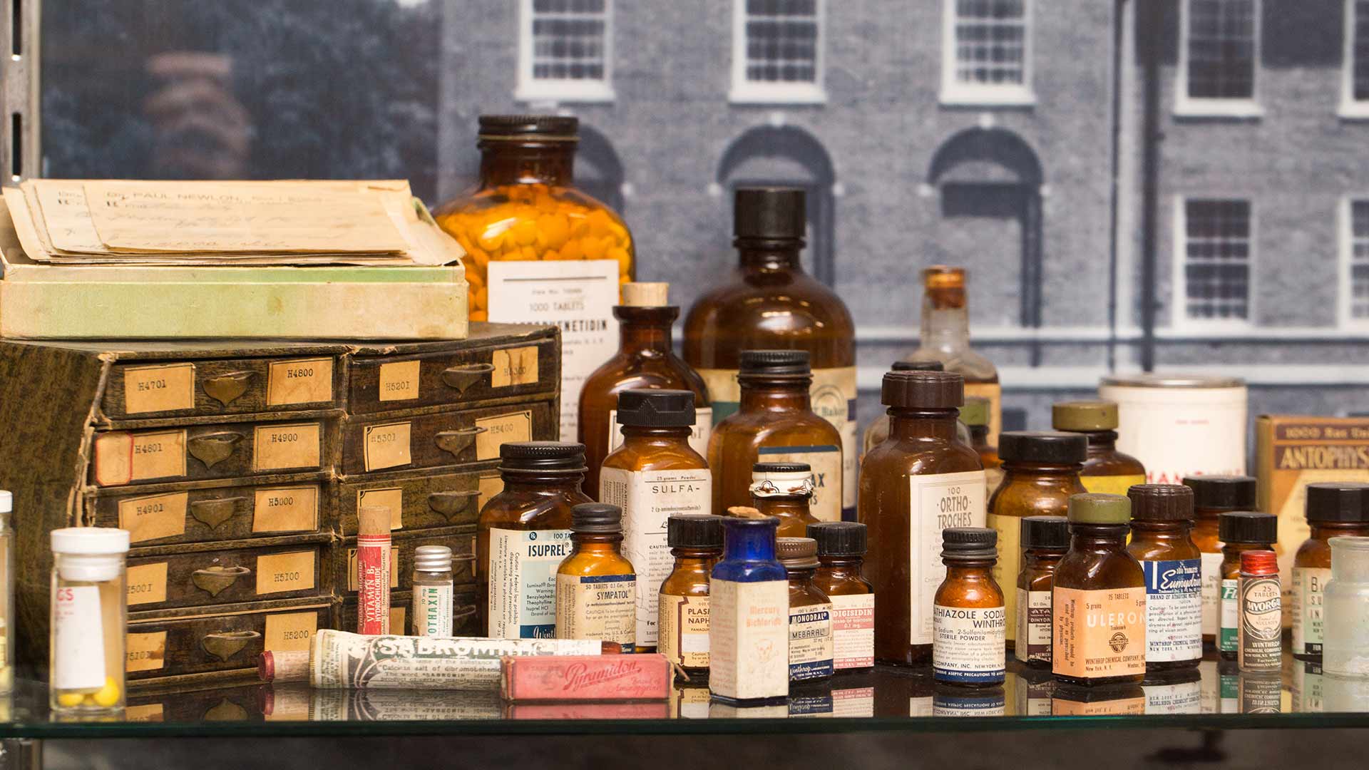 display of antique medicine bottles