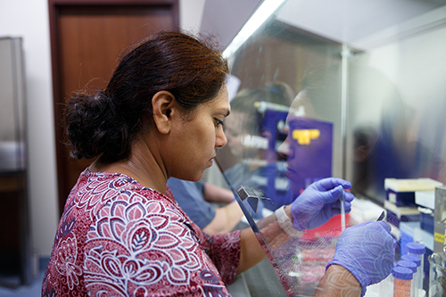 Bernadette D'Souza working in PSR Lab