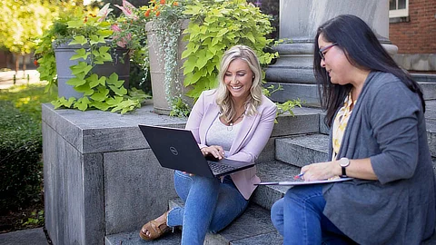 laptop outside library